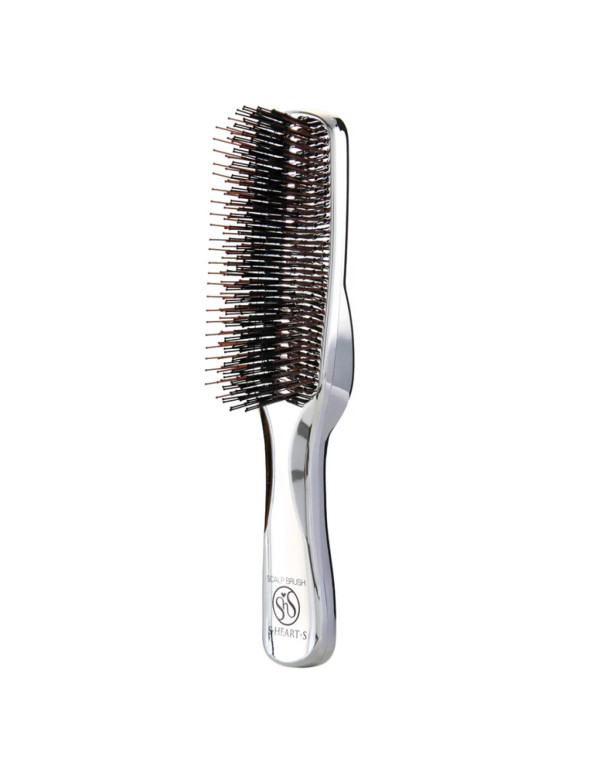 S-HEART-S Scalp Brush Plus Long for Professional Silver Massage Brush for Hair and Scalp