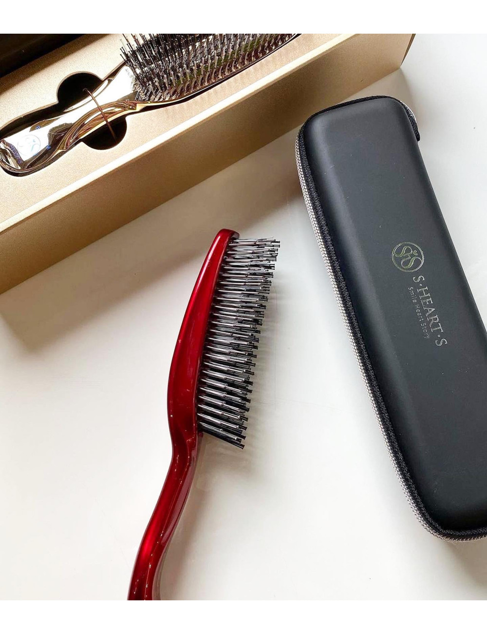 Massage brush in gift packaging S-HEART-S Sculp Brush Premium Long Red (Gift Box)