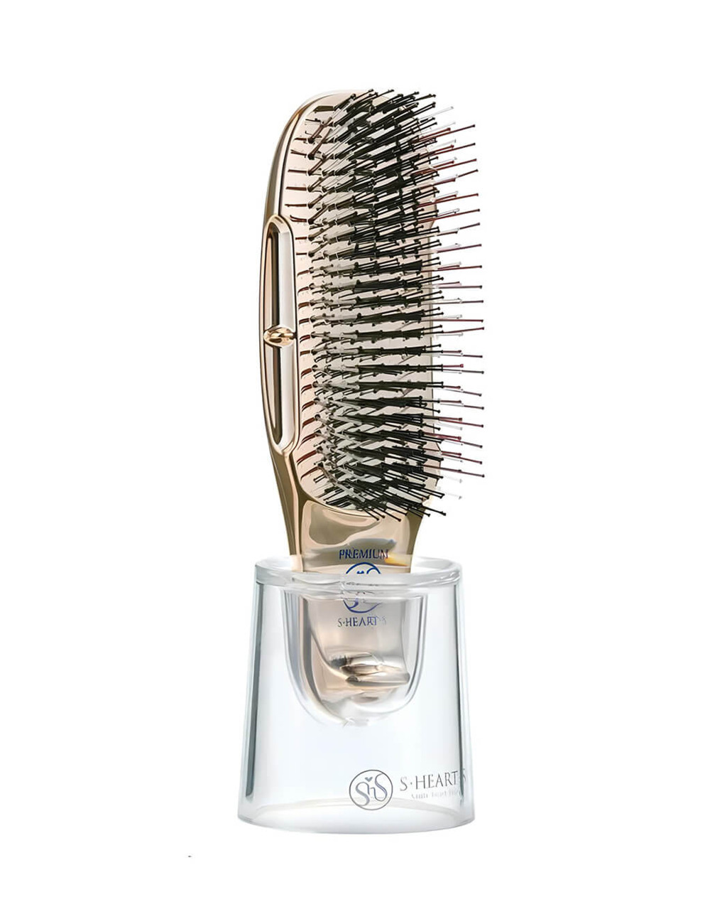 Massage Brush in Gift Box S-HEART-S Scalp Brush World Premium Short Box Champagne Gold 