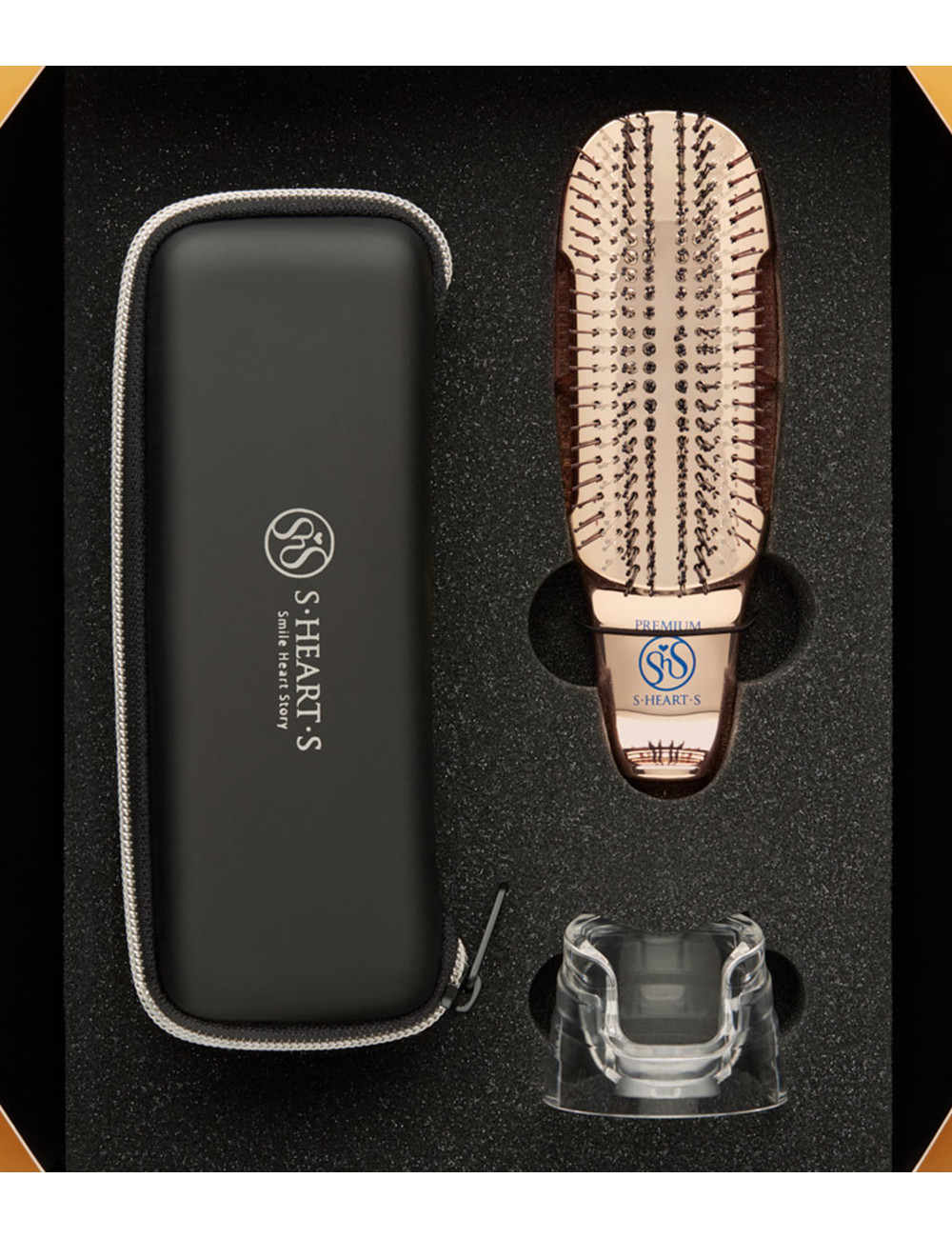 Massage Brush in Gift Box S-HEART-S Scalp Brush World Premium Short Box Champagne Gold 